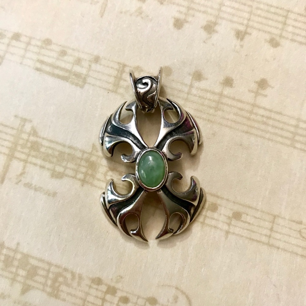 Designer Sterling Pendant with Cabochon Jade!
